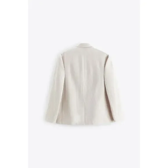 ZARA Linen Blend Sports Coat Blazer Jacket Ivory Cream Size Large - Picture 15 of 15